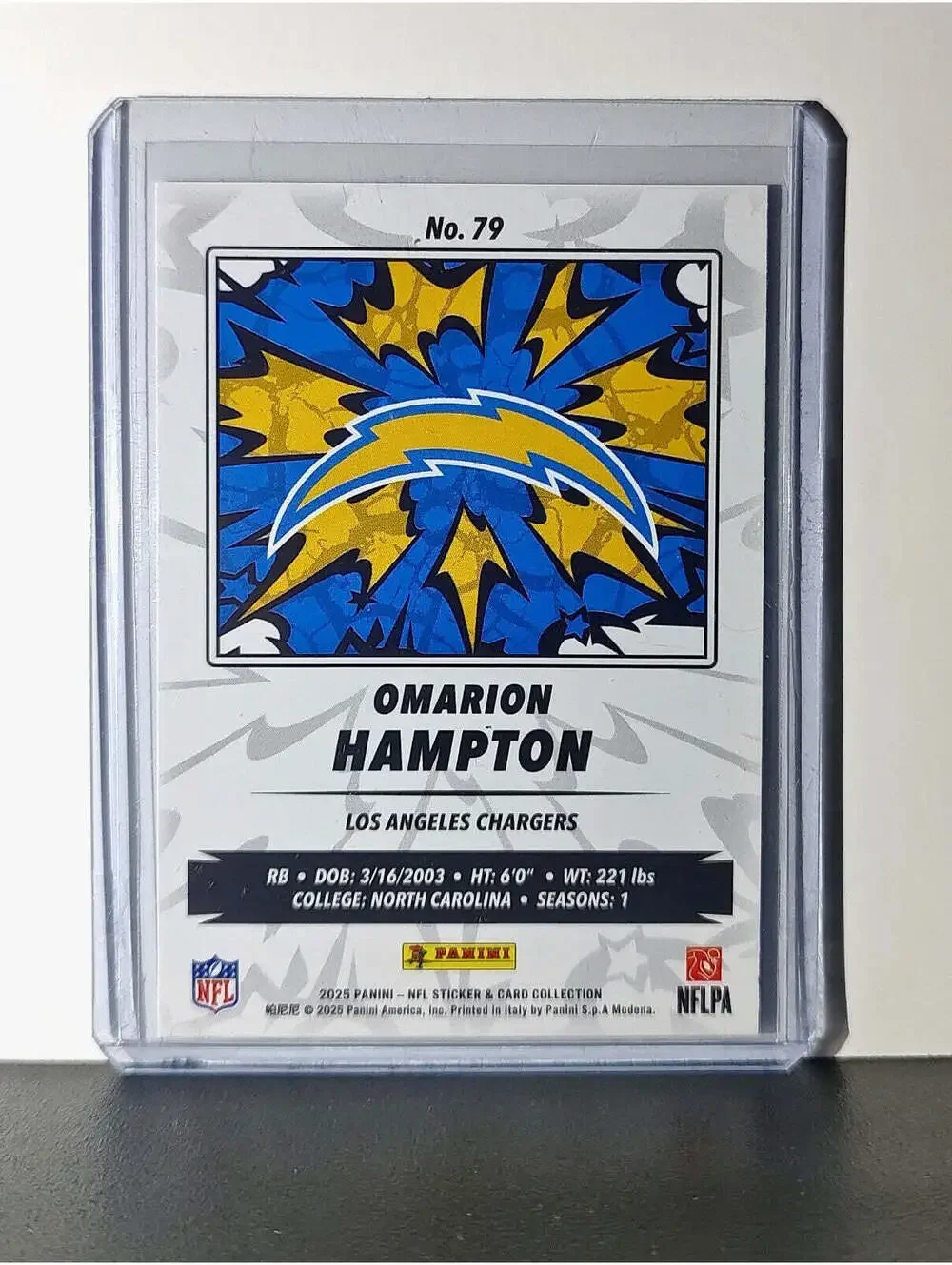 Omarion Hampton 2025 Panini NFL #79 Foil Sticker Card Los Angeles Chargers